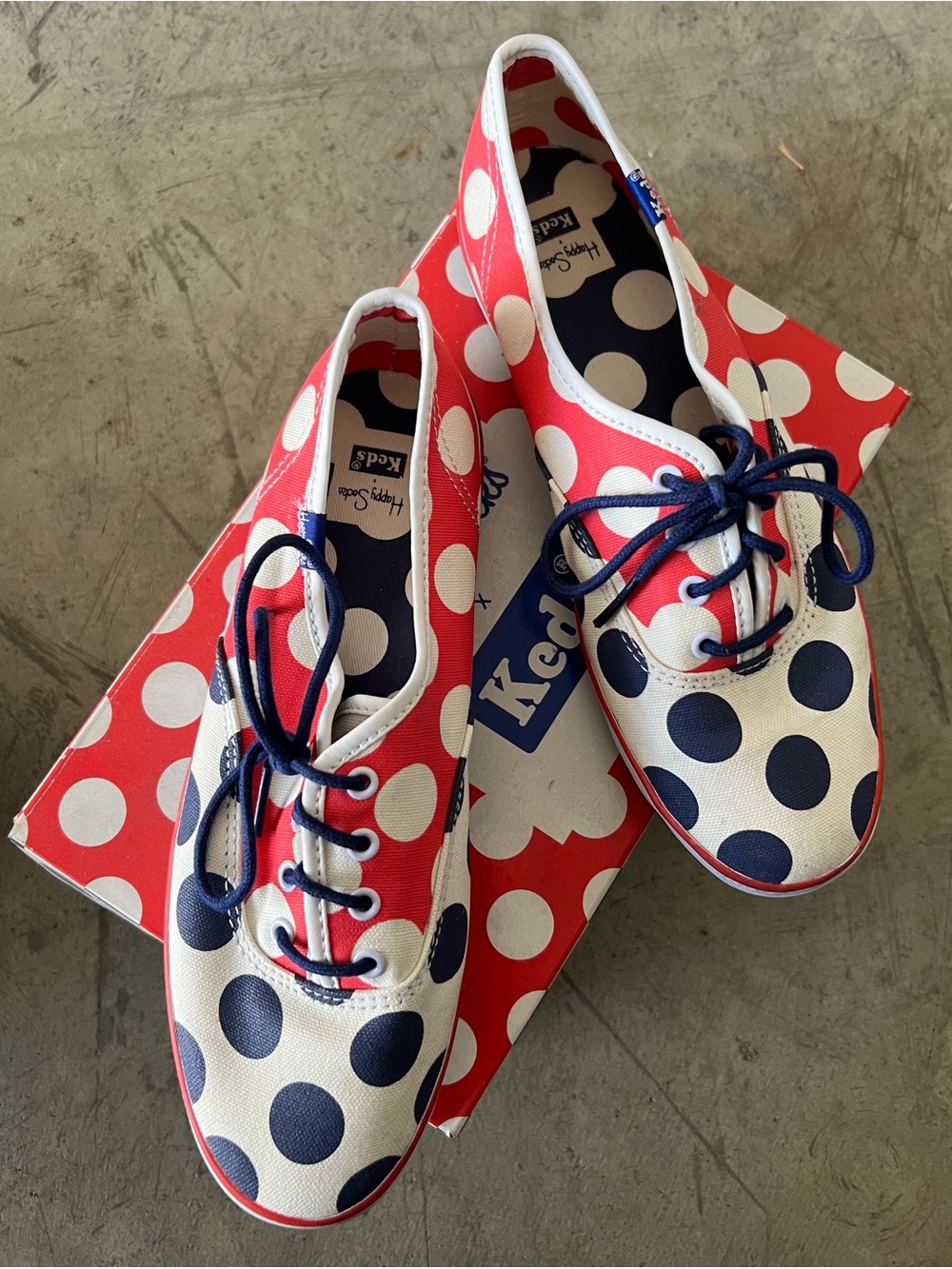 BNWT Keds x Happy Socks Polka Dot Canvas Sneakers - Red, White & Navy size 6